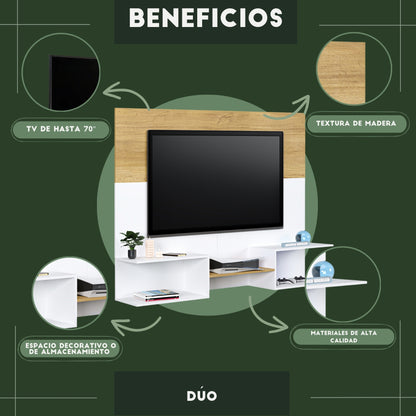 Mueble De Tv Panel Dúo Blanco y Roble