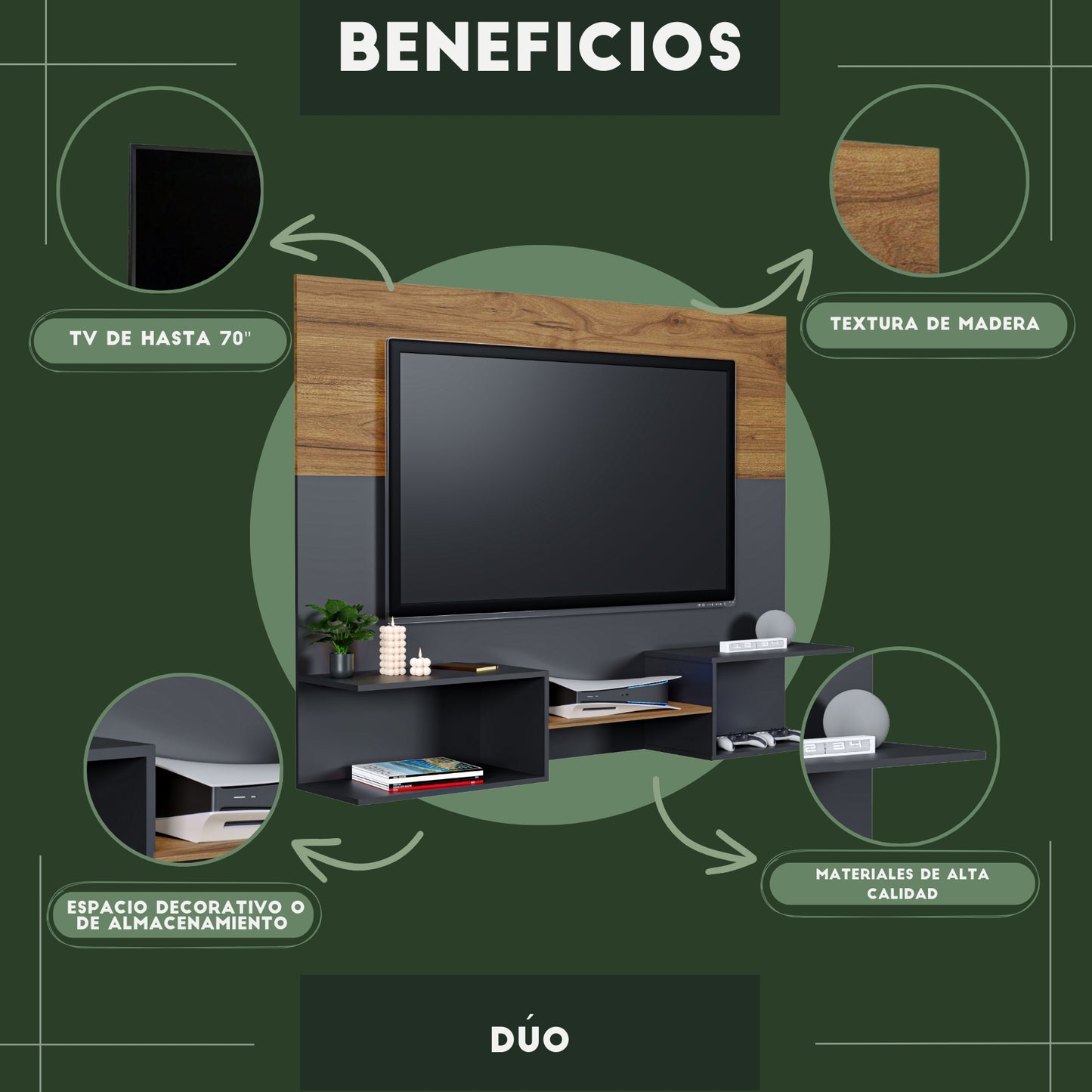 Mueble De Tv Panel Dúo Negro y Latte