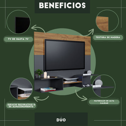 Mueble De Tv Panel Dúo Negro y Latte