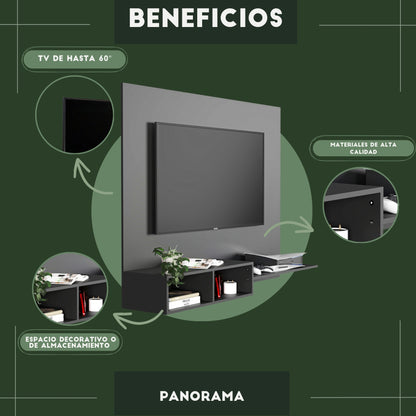 Mueble De Tv Panel Panorama Negro