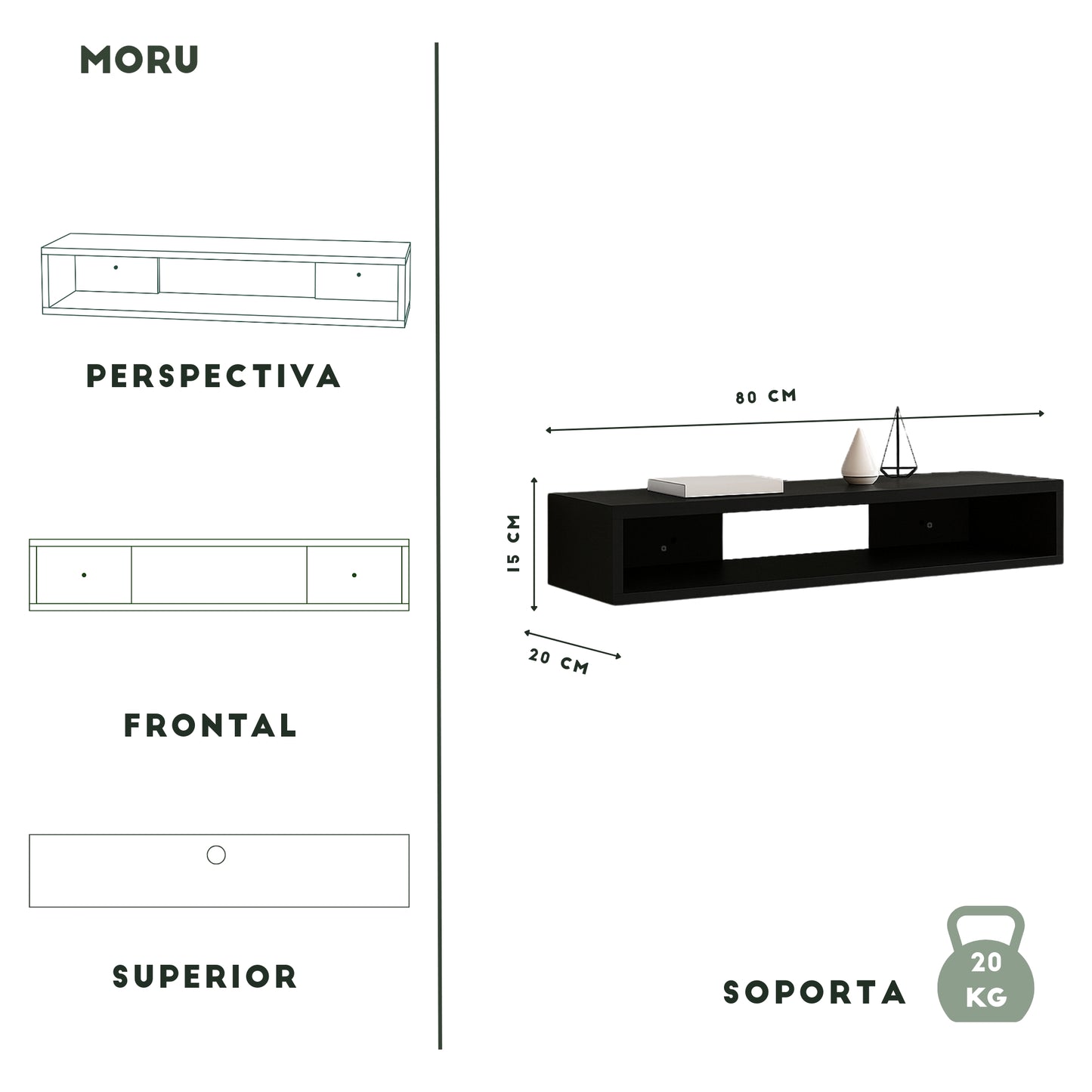 Mueble de TV o Repisa Flotante Lima Negro