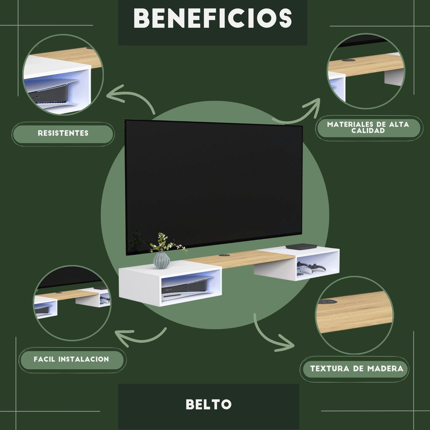 Mueble de TV o Repisa Flotante Belto Blanco