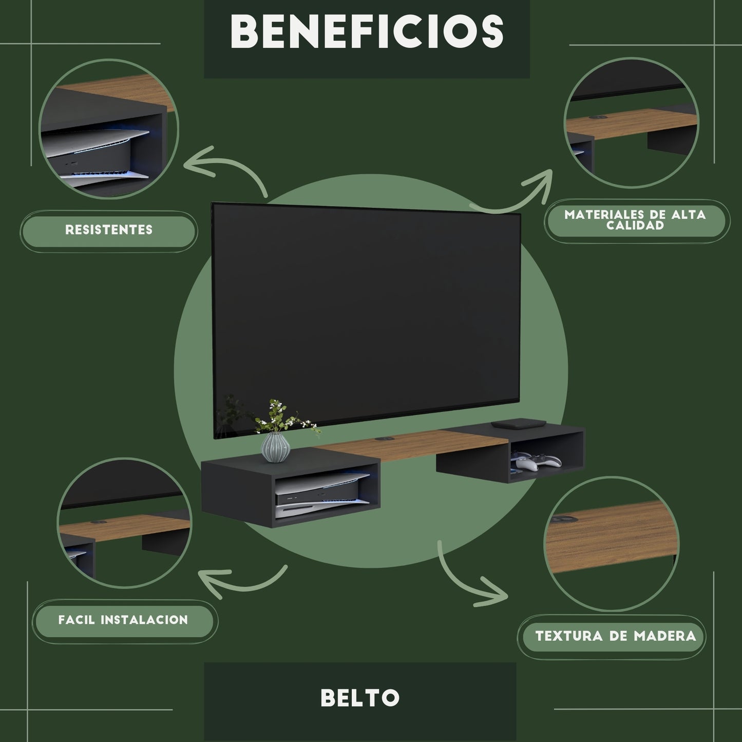 Mueble de TV o Repisa Flotante Belto Negro