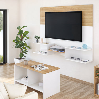 Mueble De Tv Panel Dúo Blanco y Roble