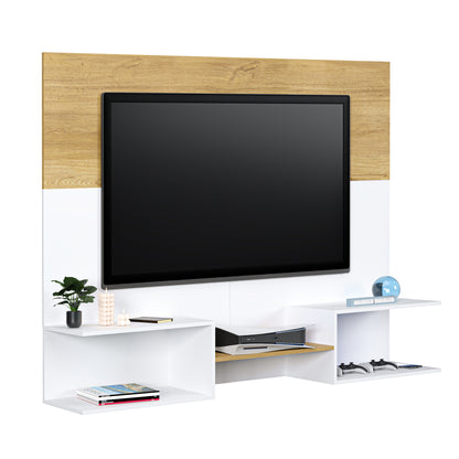 Mueble De Tv Panel Dúo Blanco y Roble