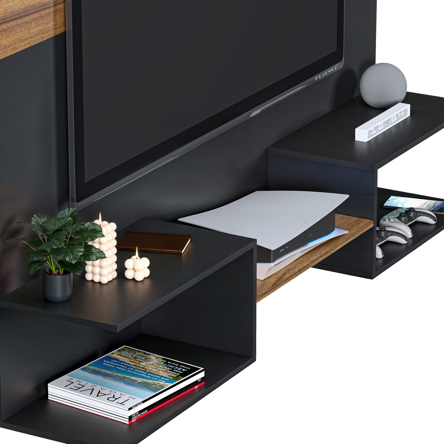 Mueble De Tv Panel Dúo Negro y Latte