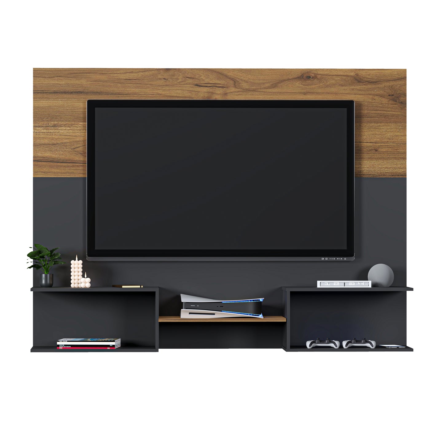 Mueble De Tv Panel Dúo Negro y Latte