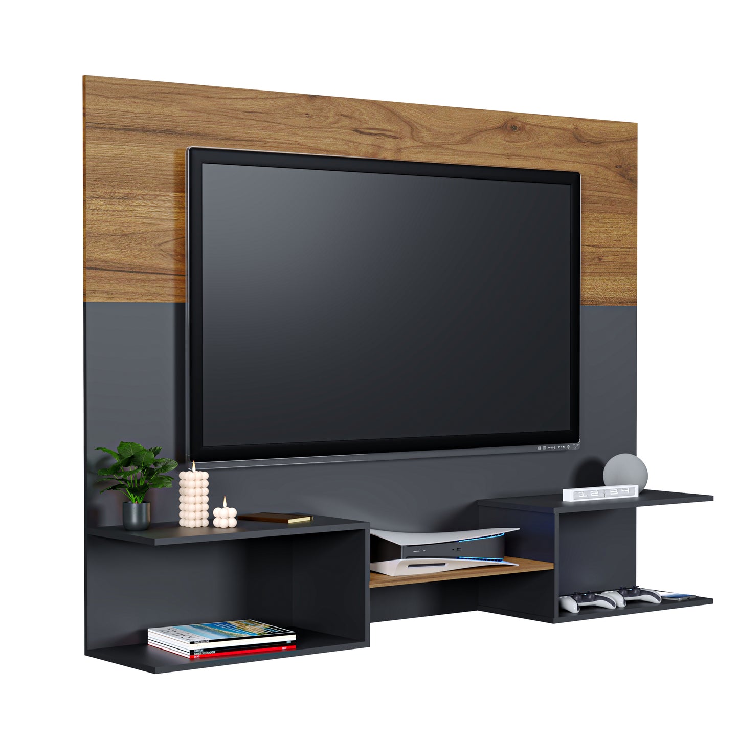 Mueble De Tv Panel Dúo Negro y Latte