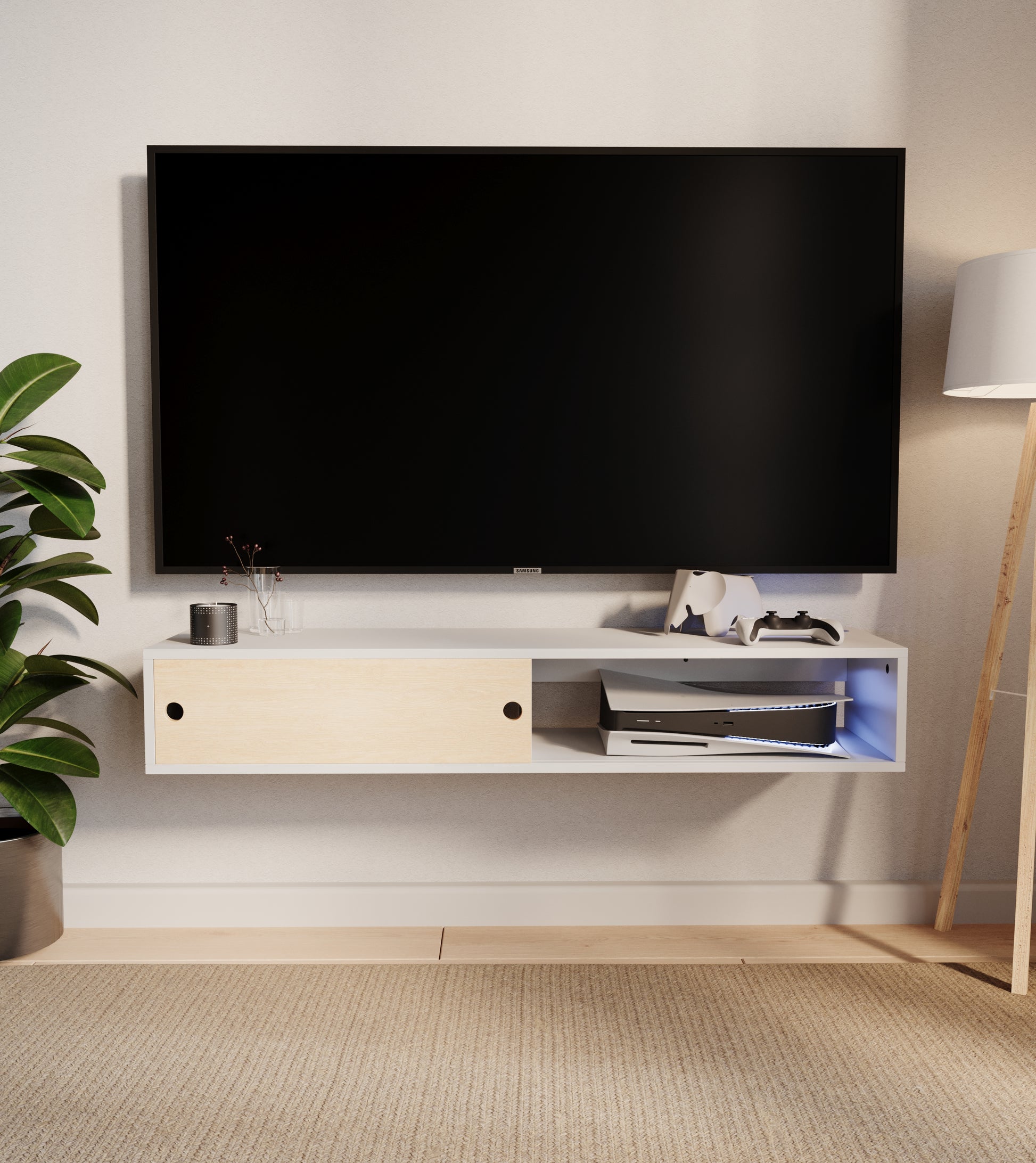 Mueble de TV o Repisa Flotante Flow Blanco - MORU MUEBLES