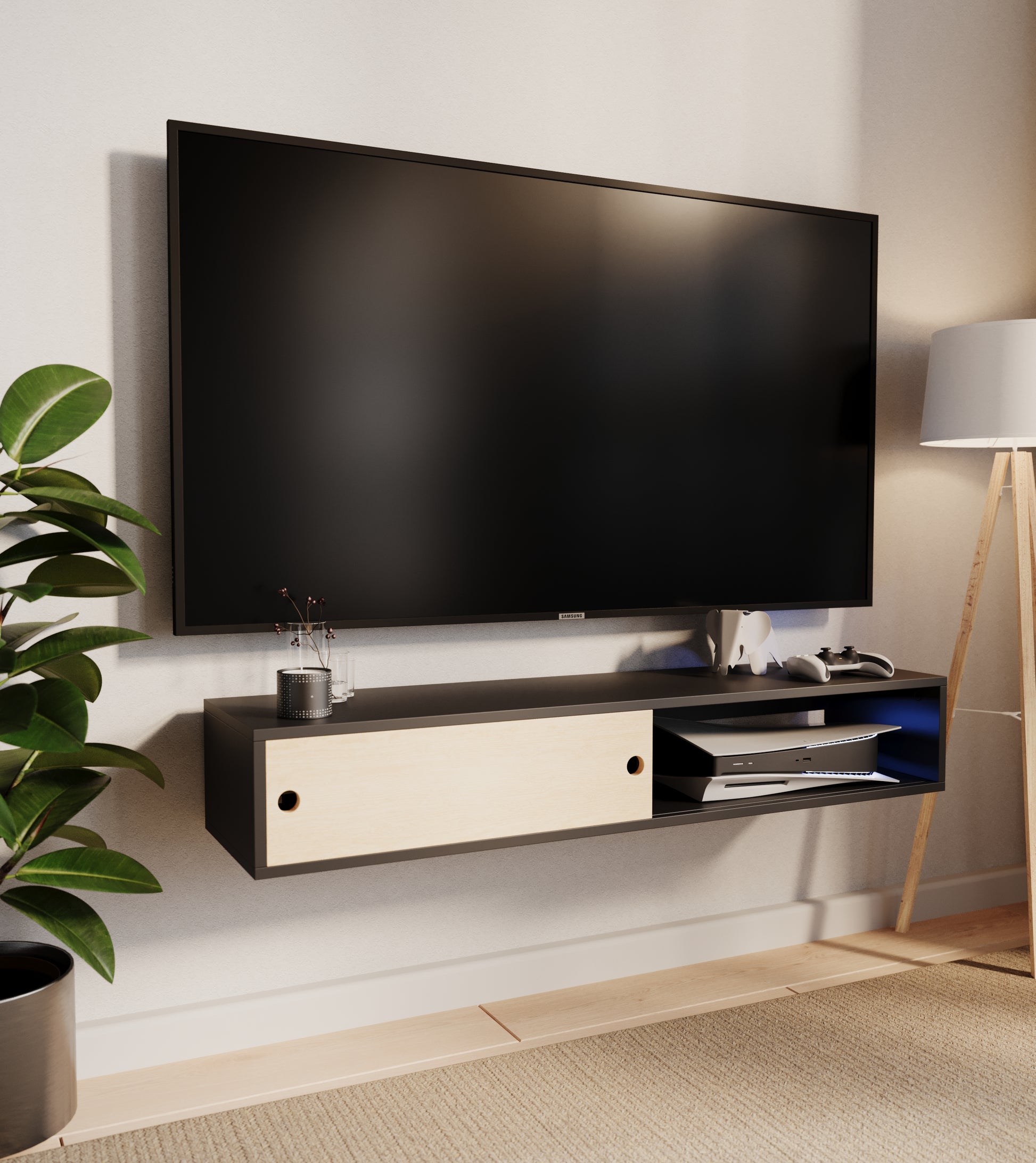 Mueble de TV o Repisa Flotante Flow Negro - MORU MUEBLES