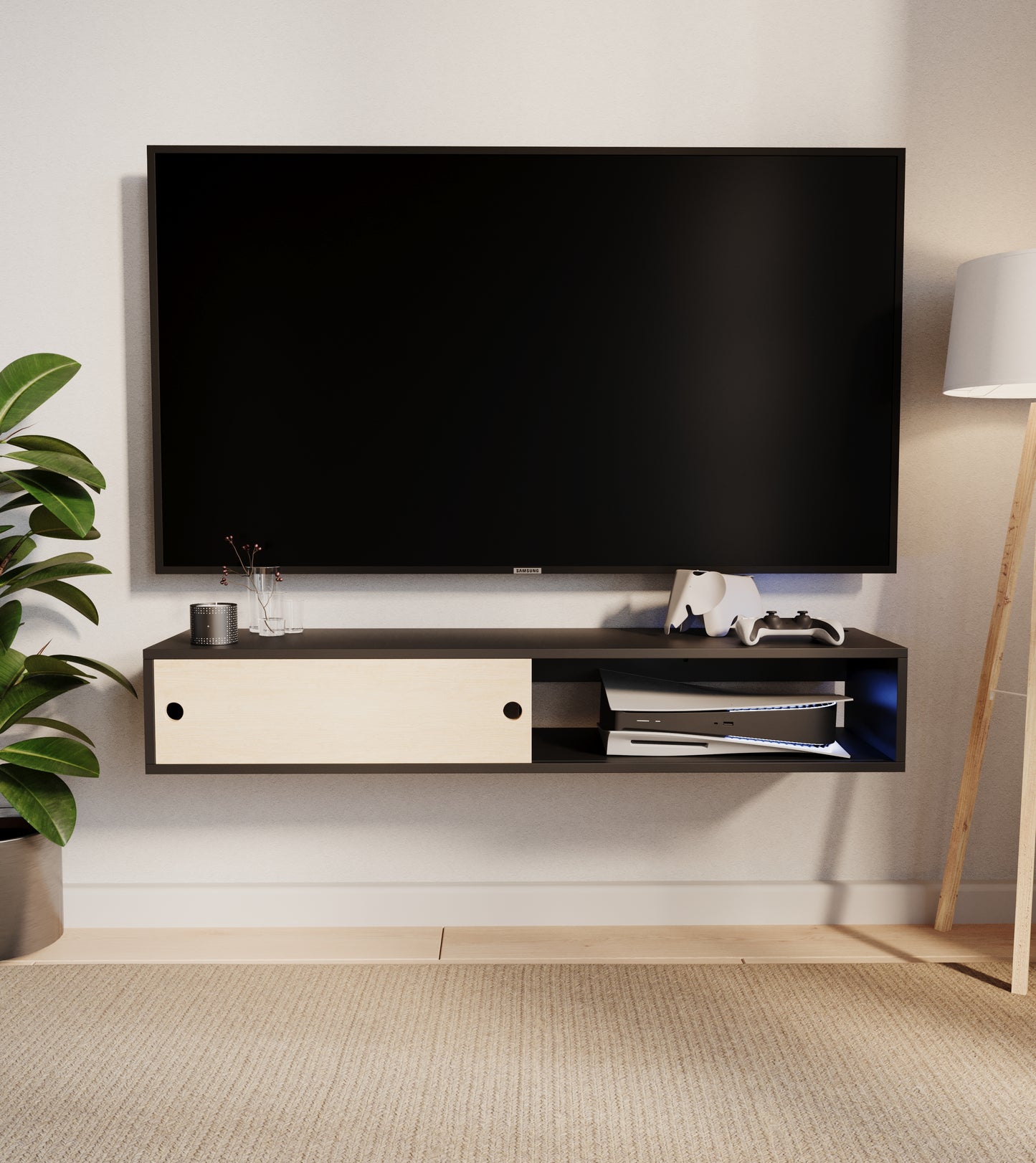 Mueble de TV o Repisa Flotante Flow Negro - MORU MUEBLES